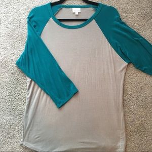 LulaRoe Randy Shirt, Teal and Grey, Size L